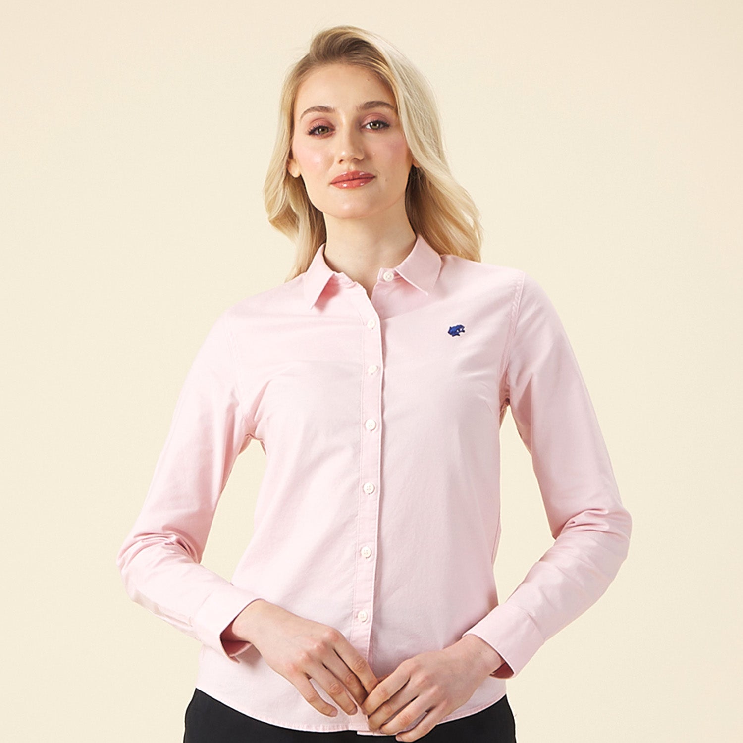 GIORDANO Women's Frog Stretch Oxford Acute Collar Long Sleeves Slim Fit Shirt (05345022)