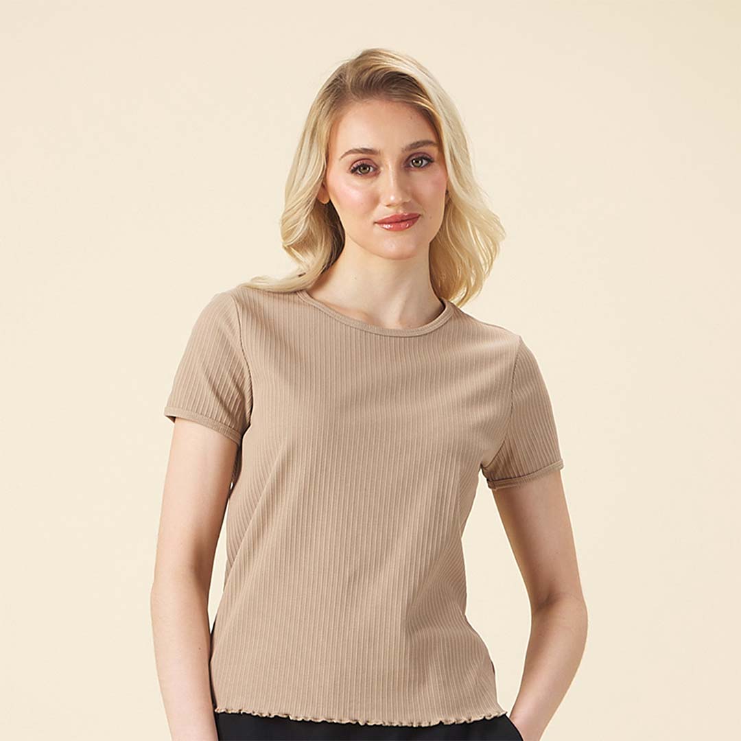 GIORDANO Women's Sorona Jacquard Rib Crew Neck Comfort Fit Tee  (05325228)