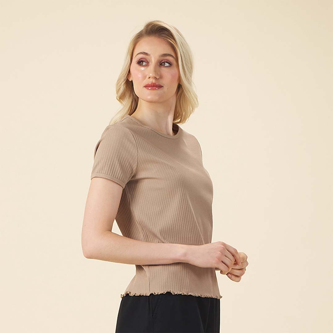 GIORDANO Women's Sorona Jacquard Rib Crew Neck Comfort Fit Tee (05325228)