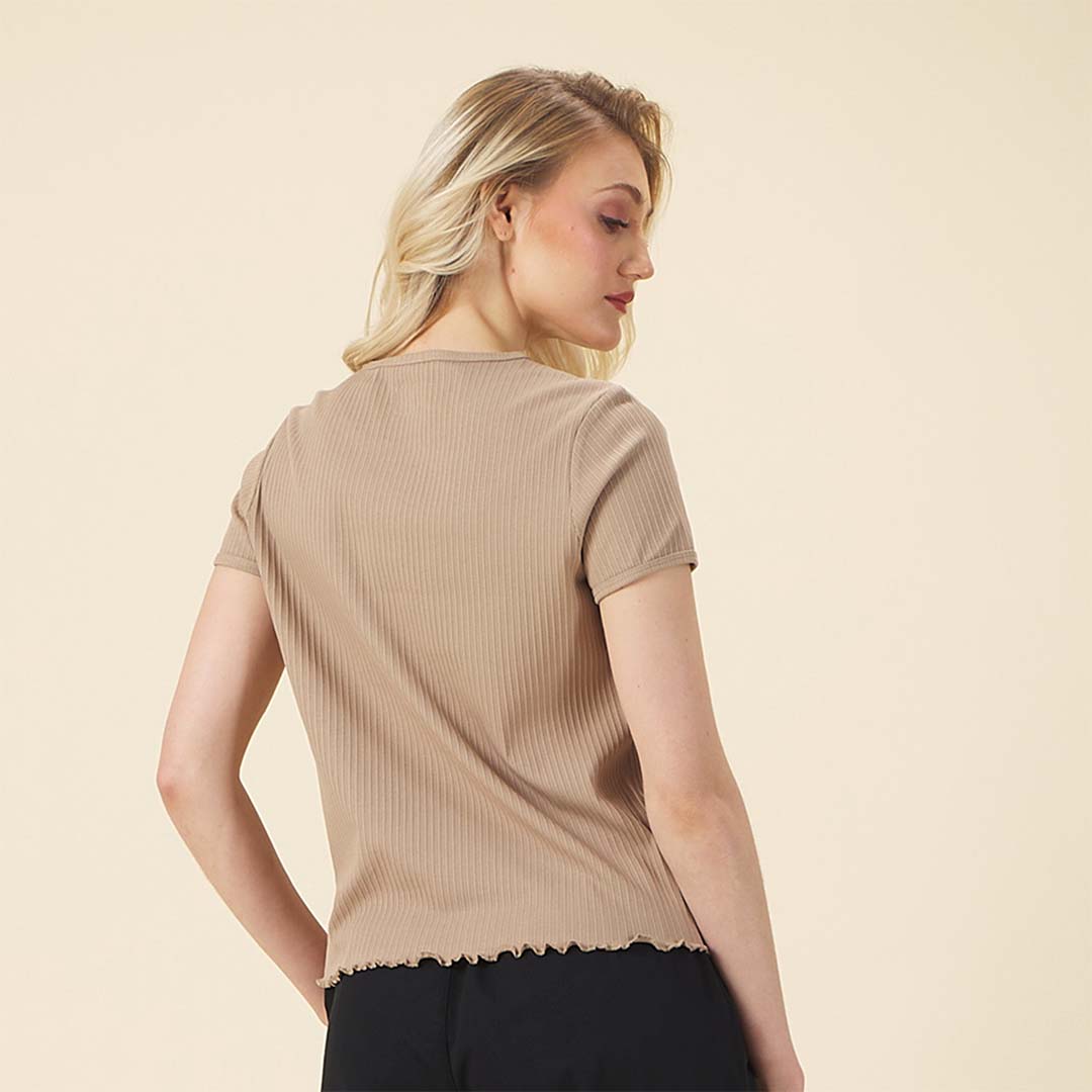 GIORDANO Women's Sorona Jacquard Rib Crew Neck Comfort Fit Tee (05325228)