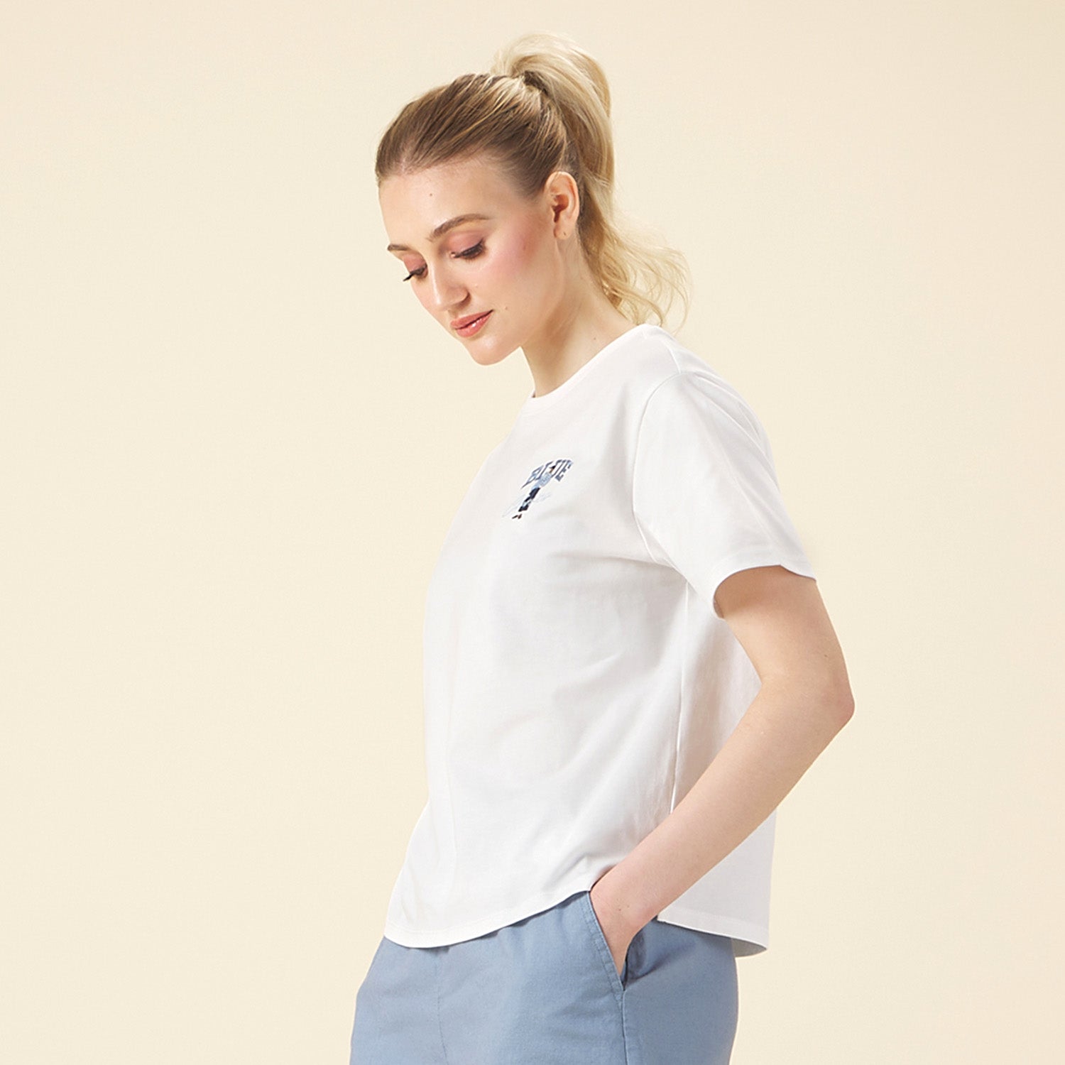 GIORDANO Women's Blue Classics Crew Neck Boyfriend Fit Printed Tee (05395206)