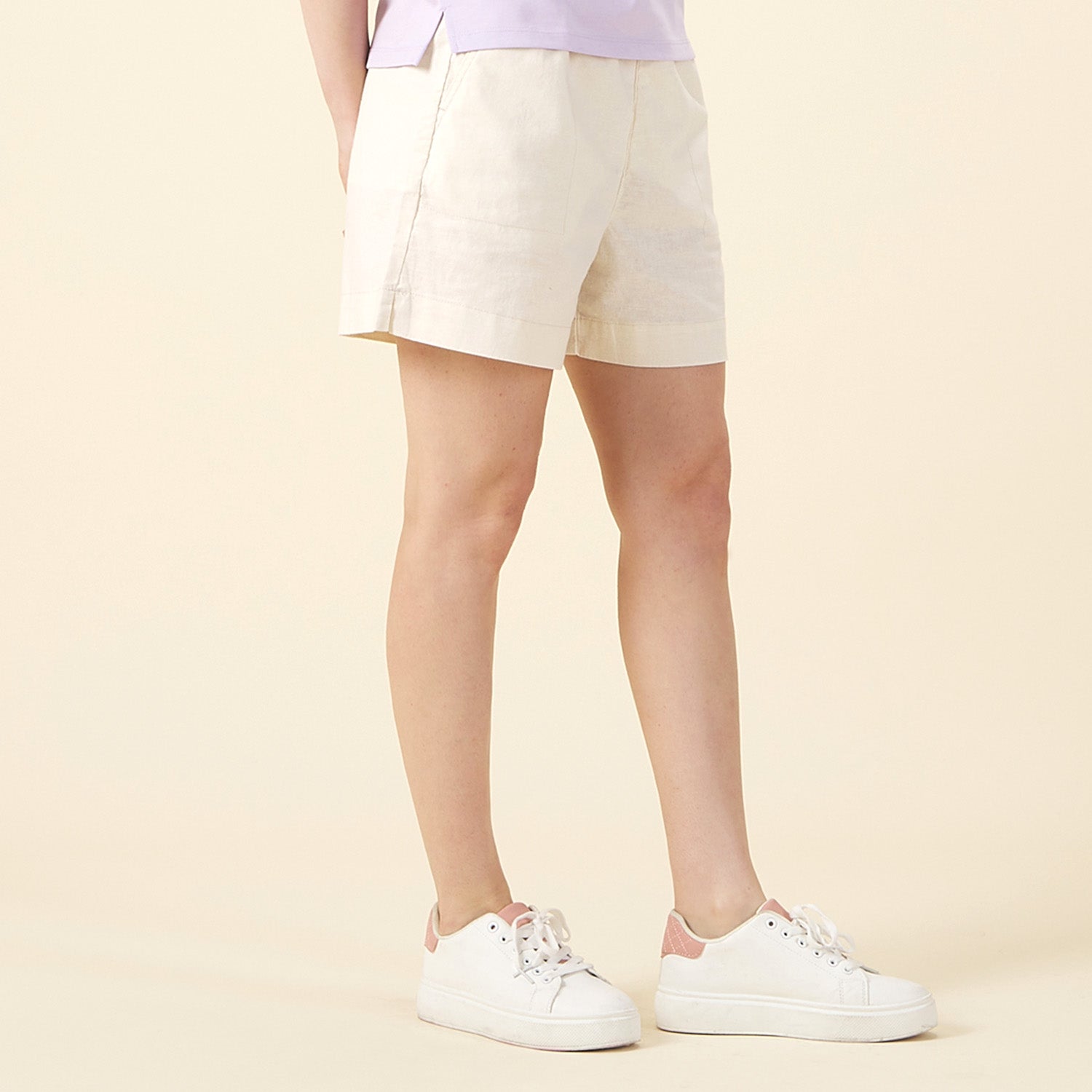 GIORDANO Women's Linen Cotton High Waist Relax Fit Shorts (05405209)