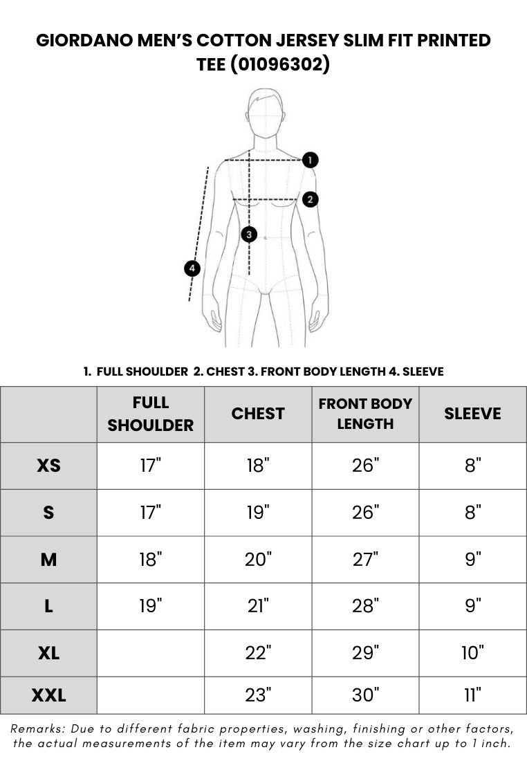 GIORDANO Men's Cotton Jersey Slim Fit Printed Tee (01096302)