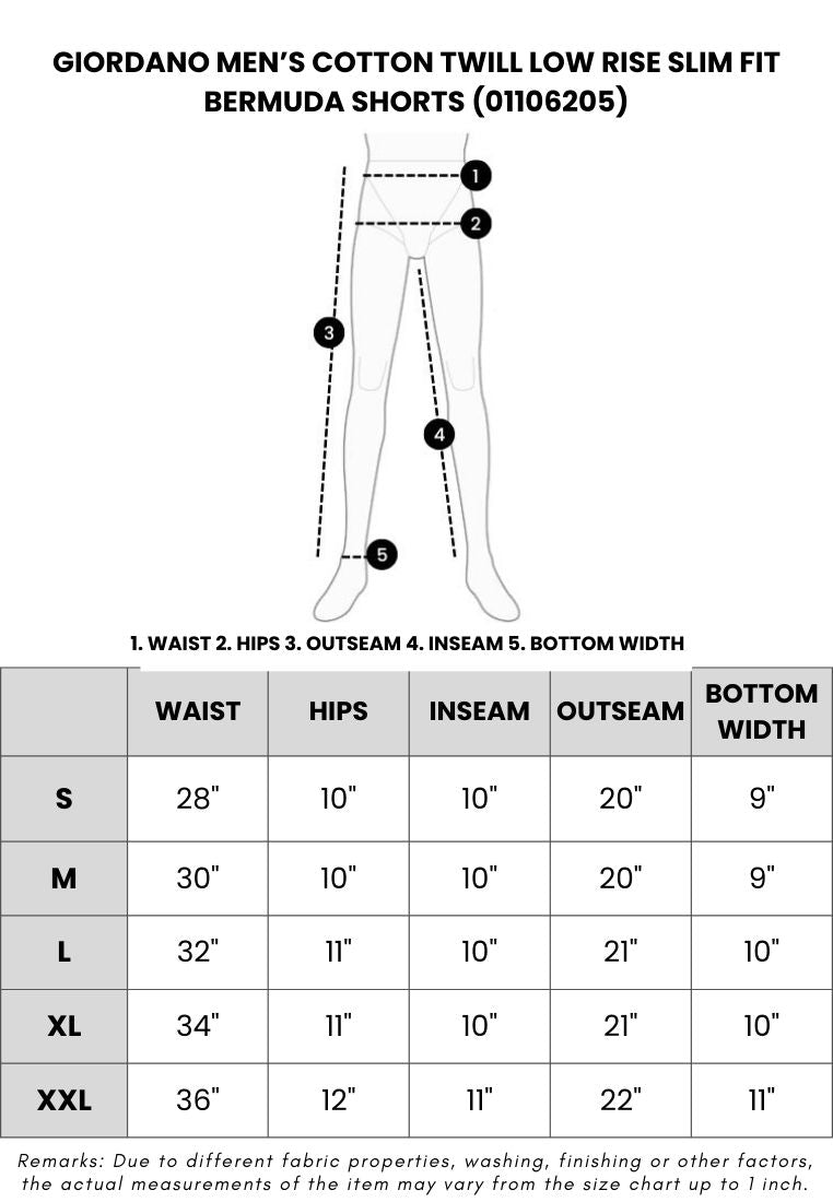 GIORDANO Men's  Cotton Twill Low Rise Slim Fit Bermuda Shorts (01106205)