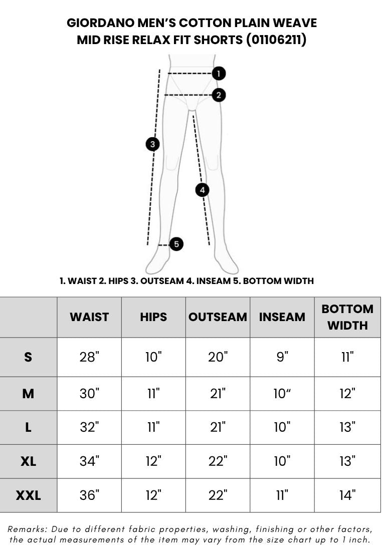 GIORDANO Men's Cotton Plain Weave Mid Rise Relax Fit Shorts (01106211)