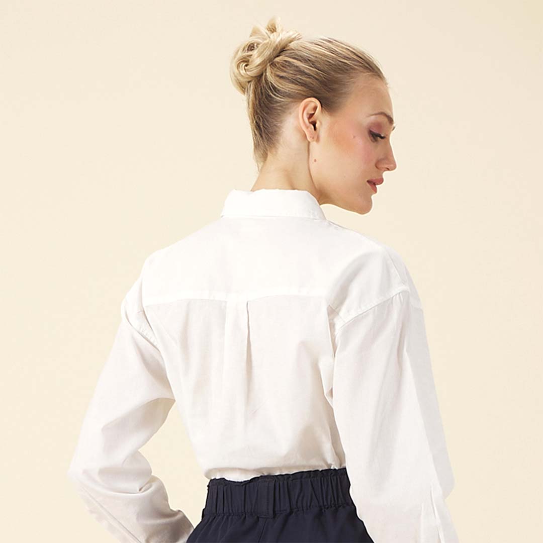 GIORDANO Women's Cotton Linen Acute Collar Long Sleeves Loose Fit Shirt (05345202)