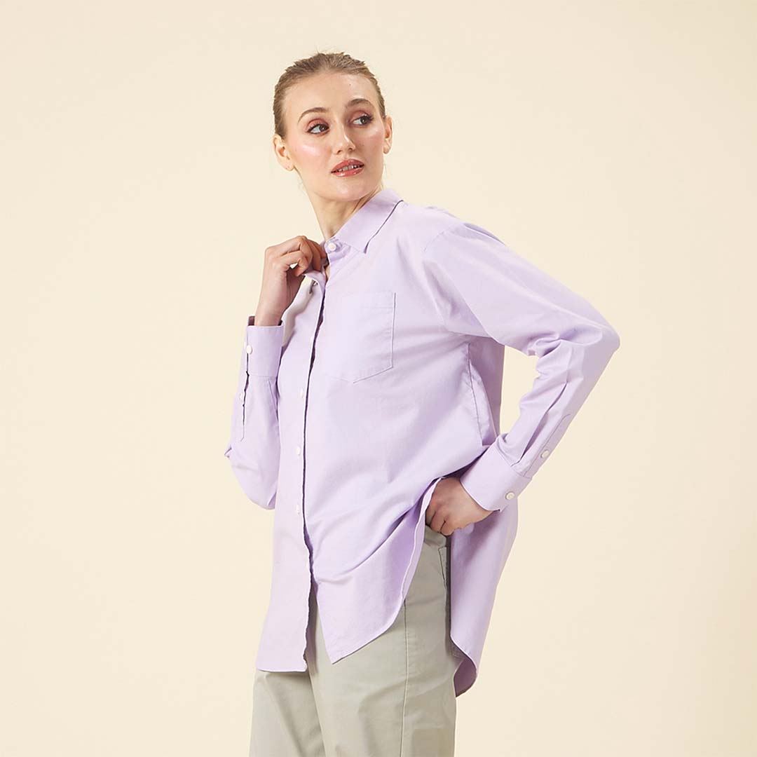 GIORDANO Women's Frog Cotton Oxford Acute Collar Short Sleeves Eco Soft Shirt (05345034)