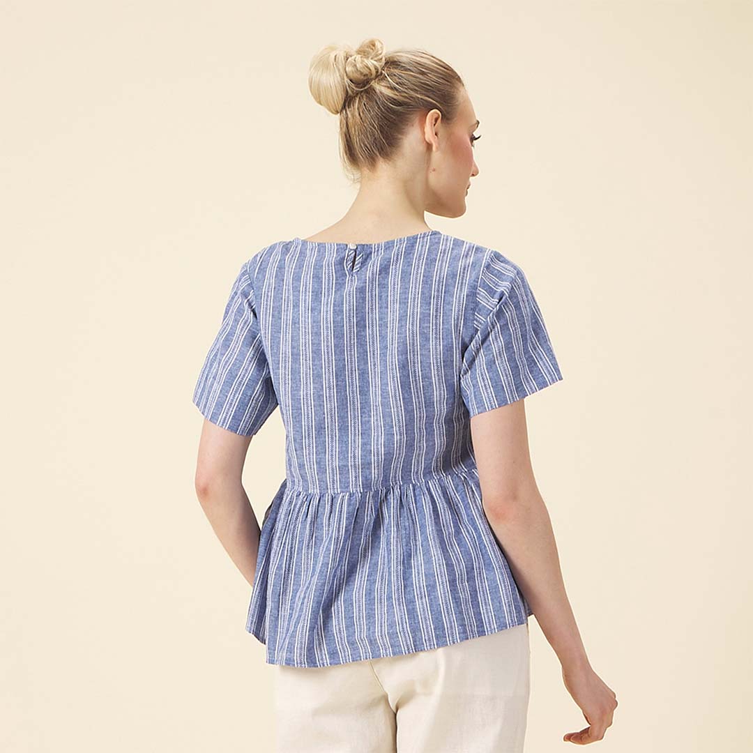 GIORDANO Women's Linen Cotton Dobby Round Neck Short Sleeves Comfort Fit Shirt (05345218)