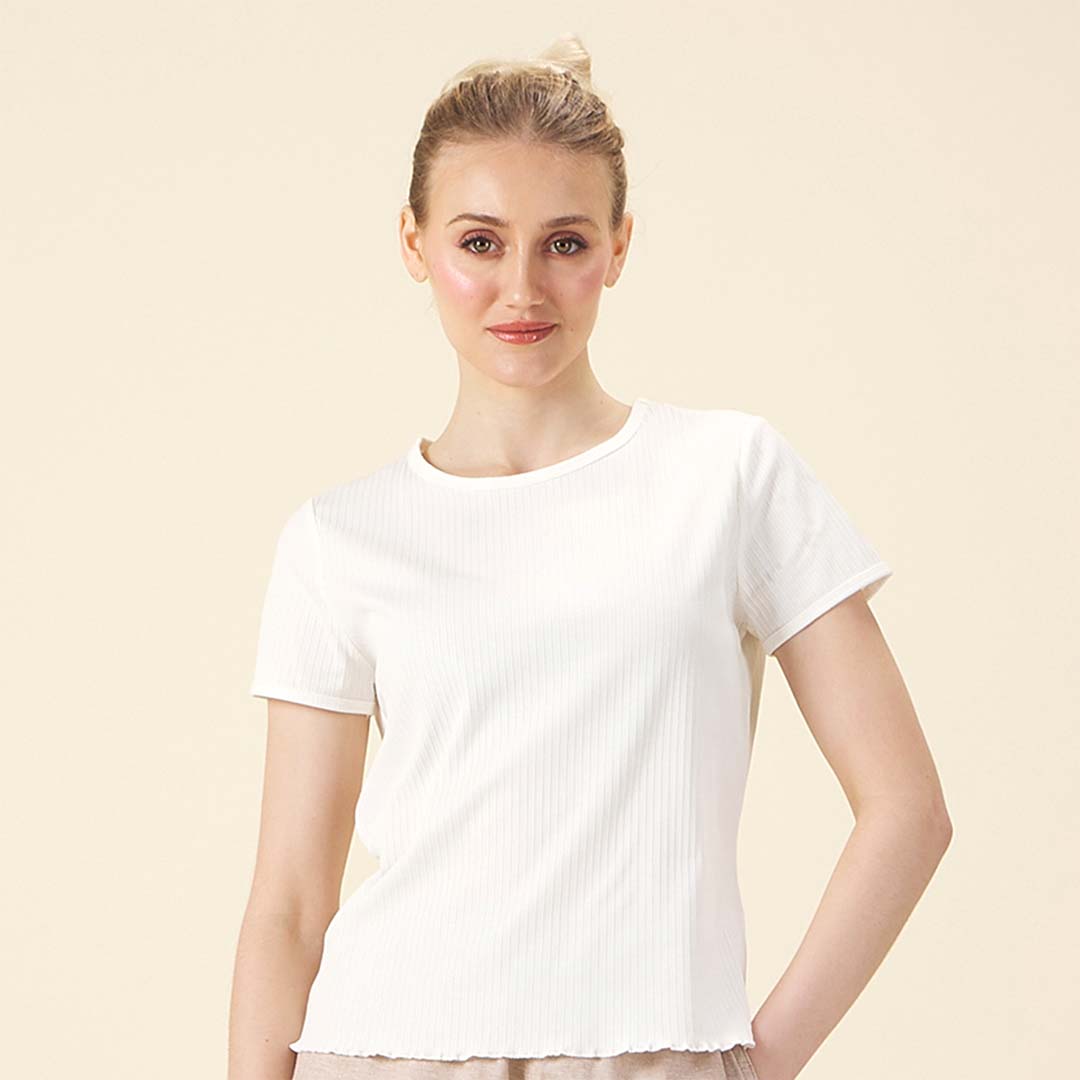 GIORDANO Women's Sorona Jacquard Rib Crew Neck Comfort Fit Tee (05325228)