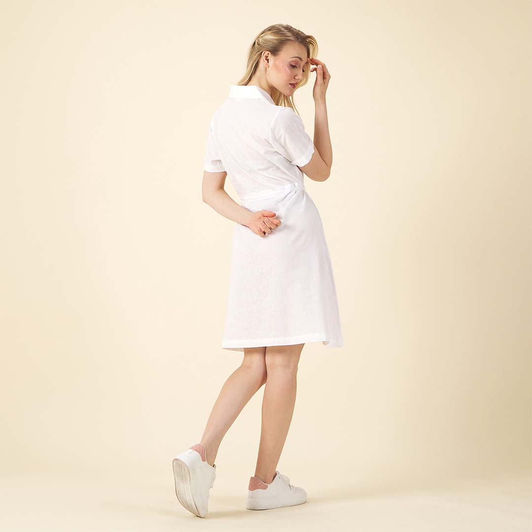 GIORDANO Women's Linen Cotton Poplin Notch Collar Comfort Fit with Belt Dress (05465242)