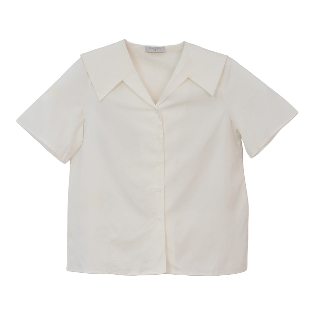GIORDANO Women's Beau Monde Polyester Spandex Plain Weave Double Layer Neck Loose Fit Shirt (13343305)