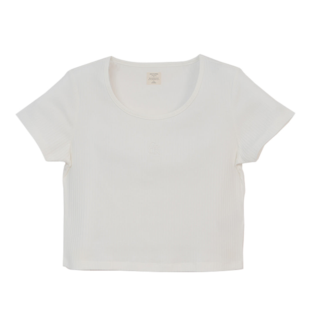 GIORDANO Women's Cotton Polyester Jacquard U Neck Short Sleeves Comfort Fit Embroidery Tee (05326228)