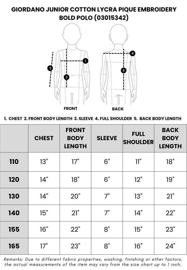 GIORDANO Junior Cotton Lycra Pique Embroidery Bold Polo (03015342)