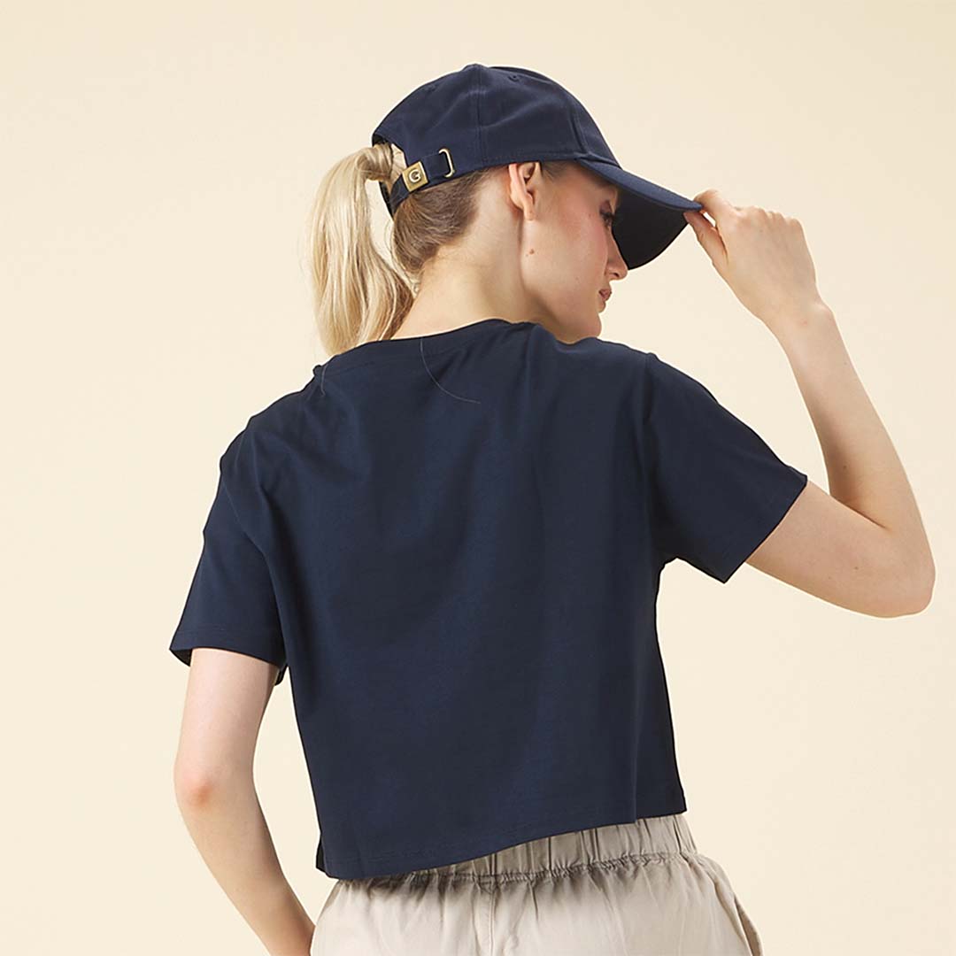 GIORDANO Women's Blue Classics Crew Neck Crop Printed Tee (05395205)