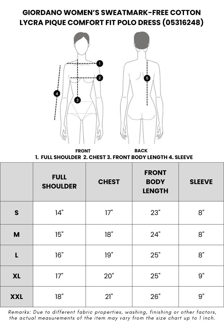 GIORDANO Women's Sweatmark-Free Cotton Lycra Pique Comfort Fit Polo Dress (05316248)