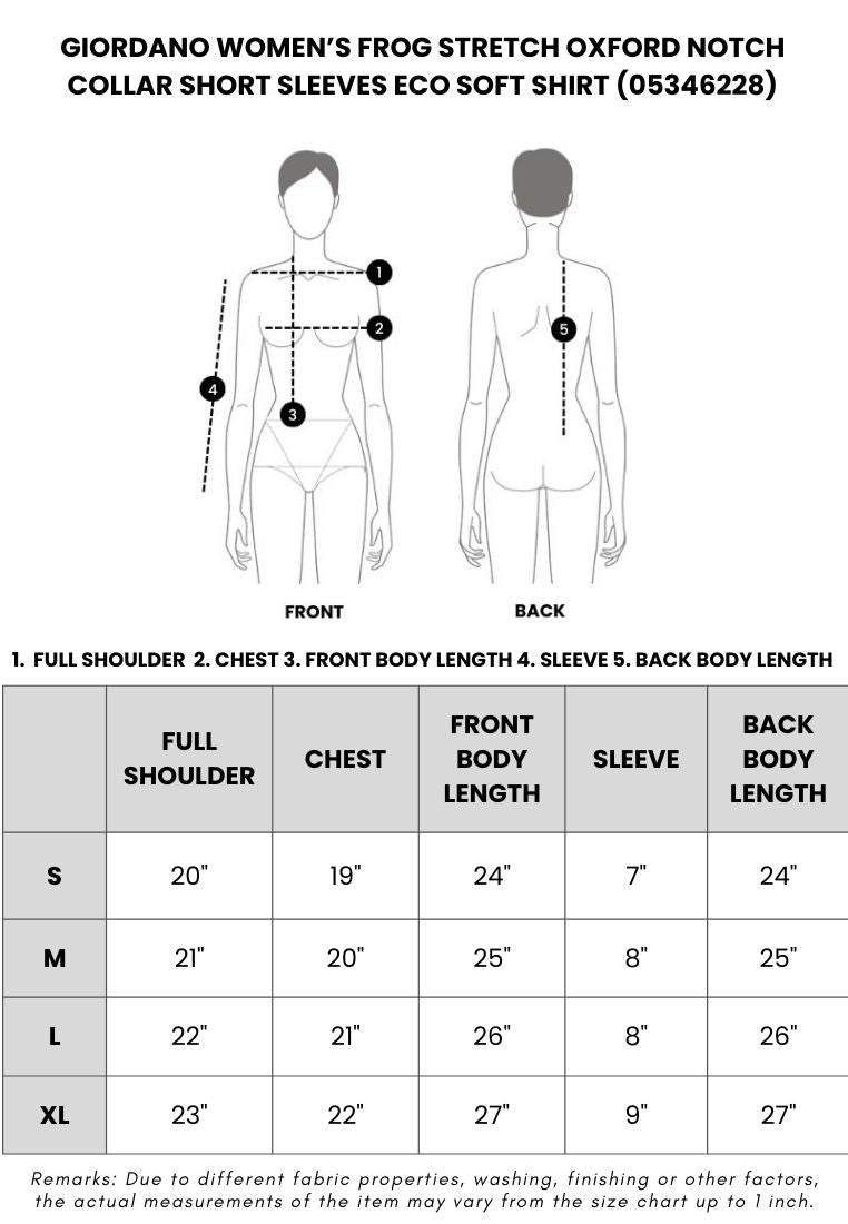 GIORDANO Women's Frog Stretch Oxford Notch Collar Short Sleeves Loose Fit Eco Soft Shirt (05346228)