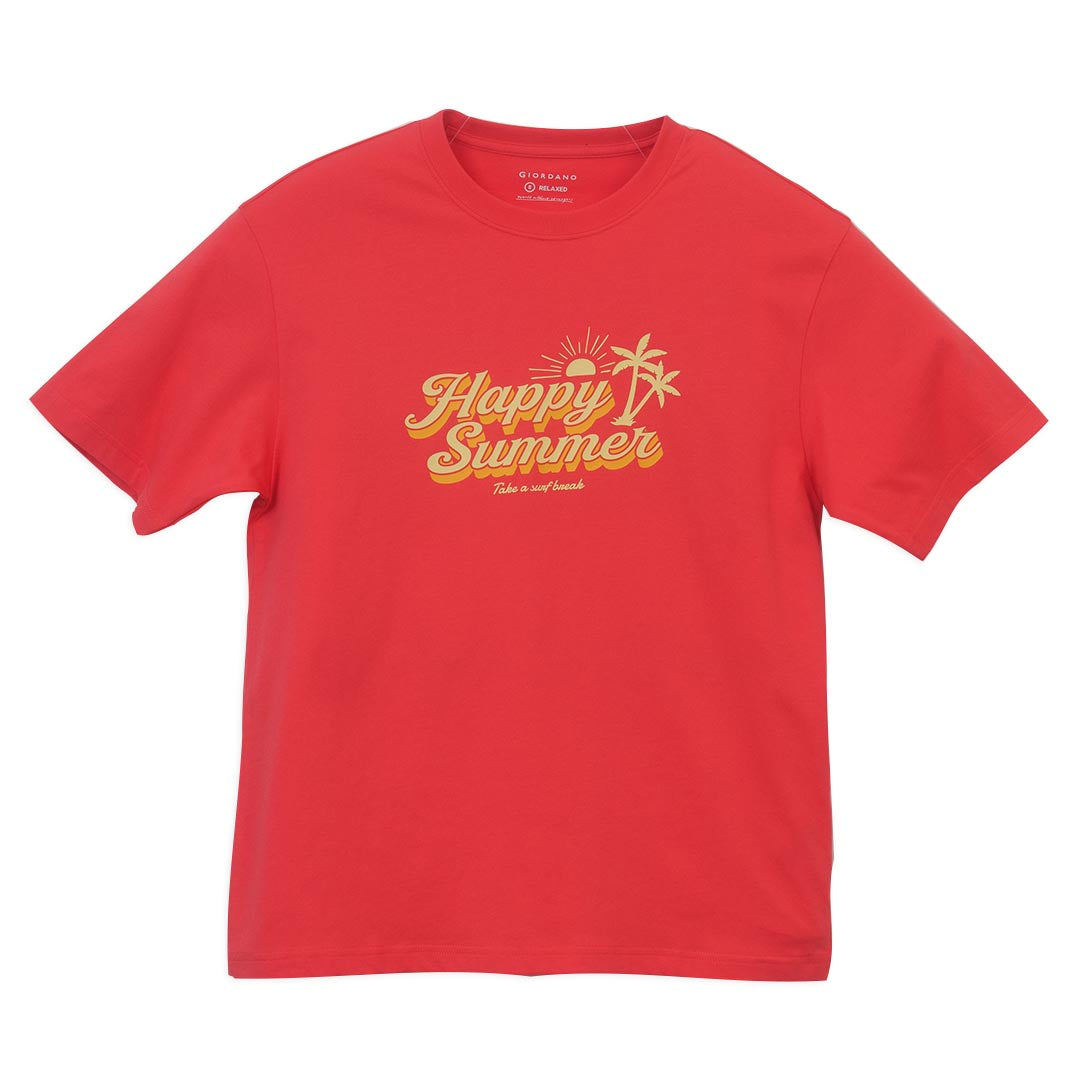 GIORDANO Men's Happy Summer Cotton Jersey Relax Fit Printed Tee�(01096342)