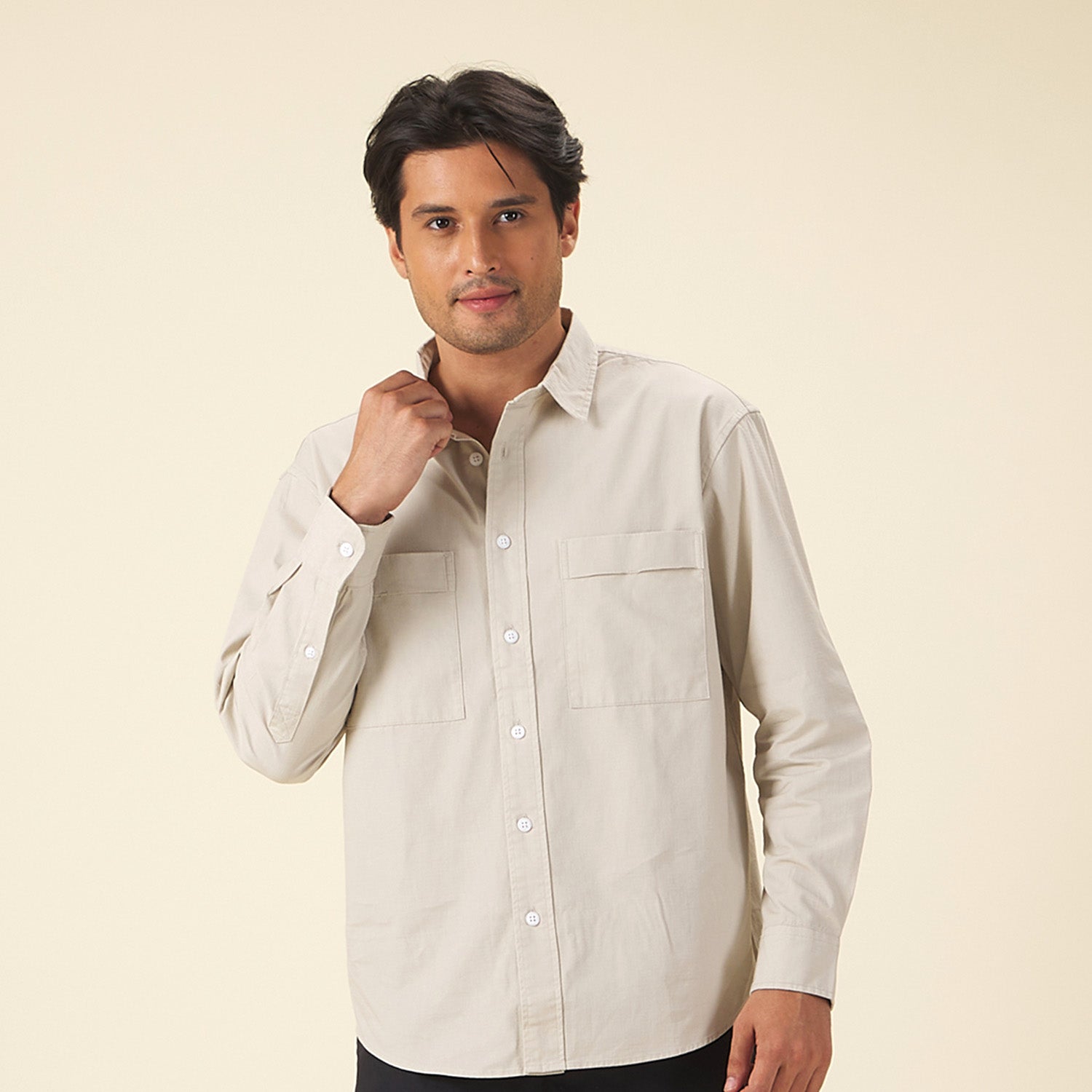 GIORDANO Men's Relax Fit Long Sleeves Shirt (01045018) - 04 - Creamware