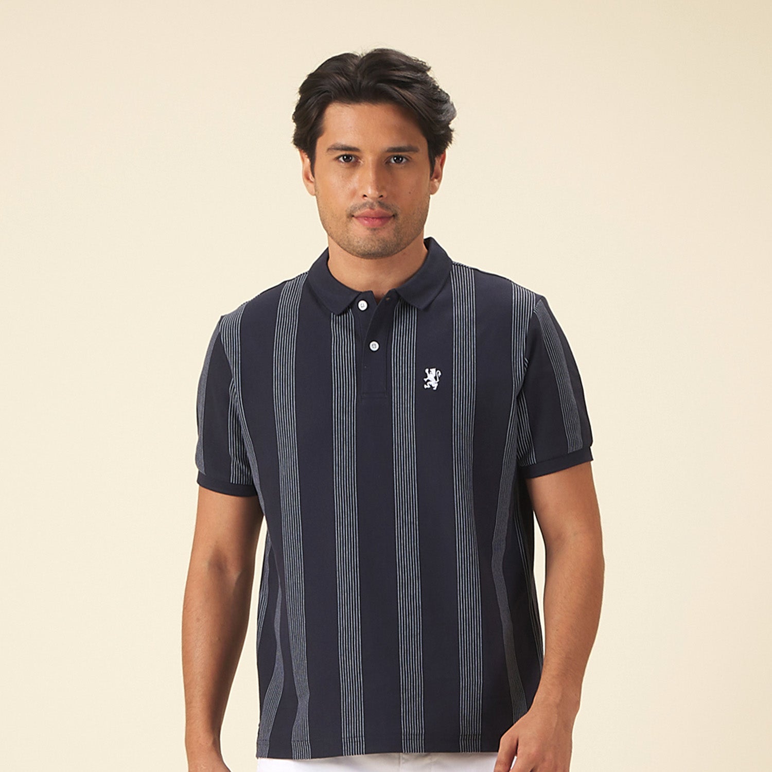 GIORDANO Men's Cotton Lycra Striped Small Lion Polo (01015232)