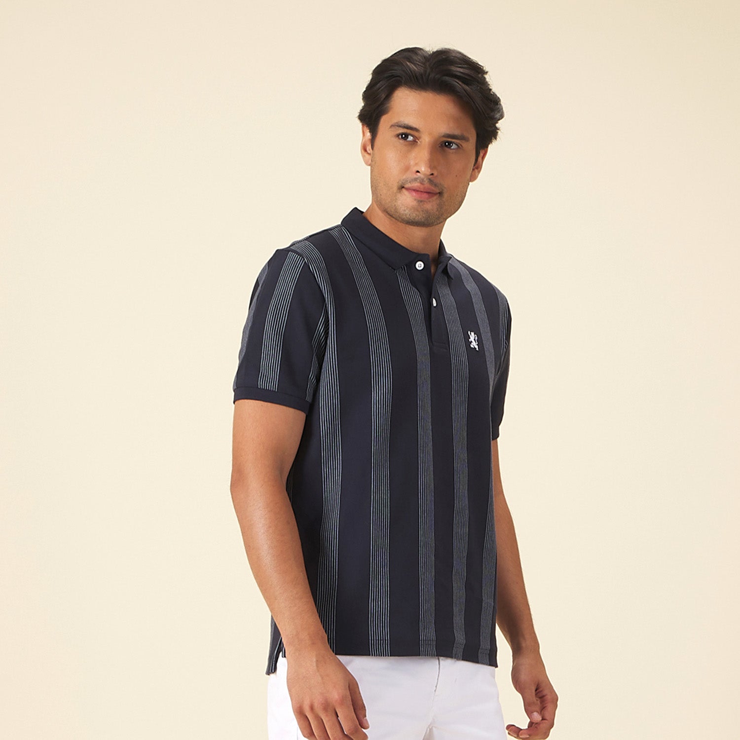 GIORDANO Men's Cotton Lycra Striped Small Lion Polo (01015232)