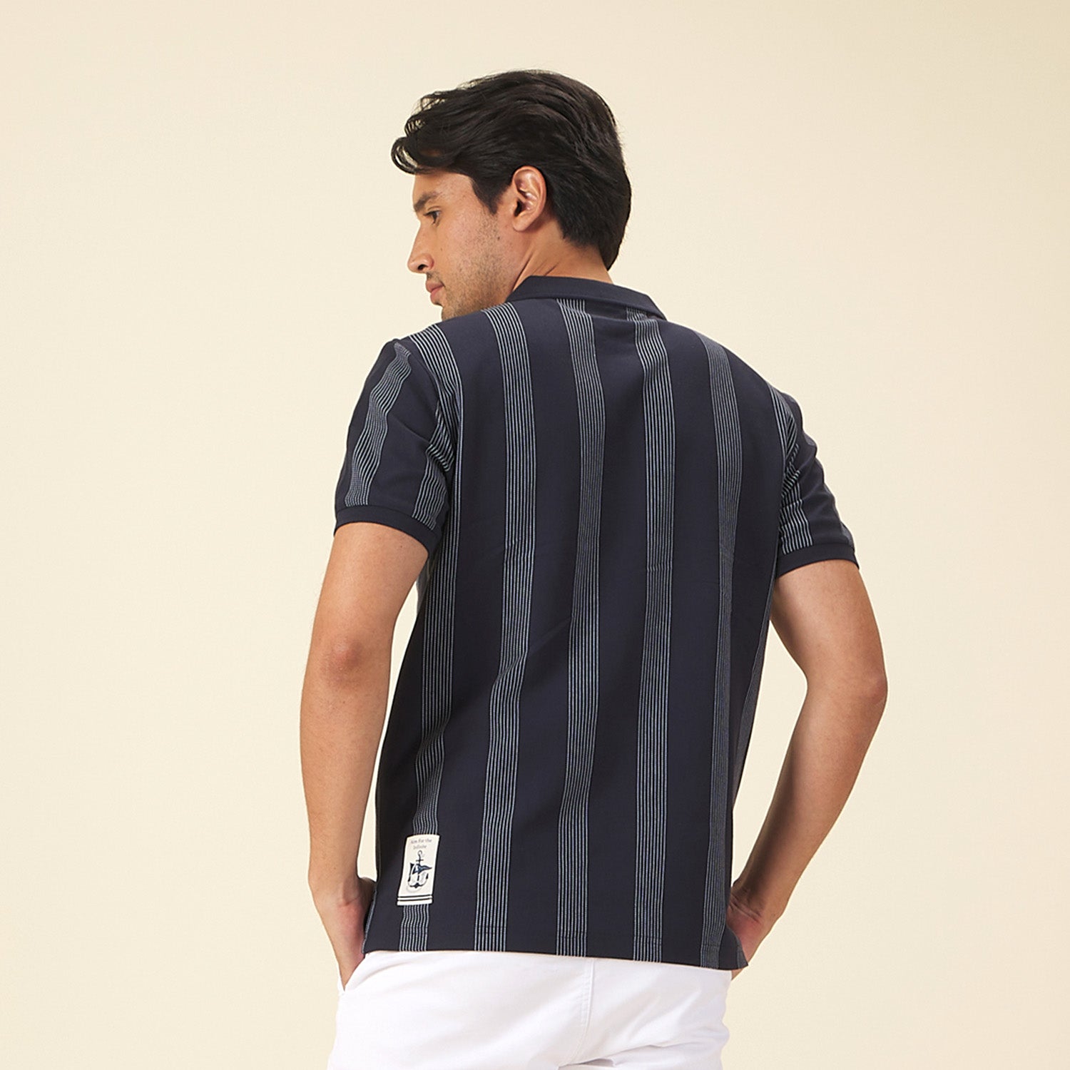 GIORDANO Men's Cotton Lycra Striped Small Lion Polo (01015232)