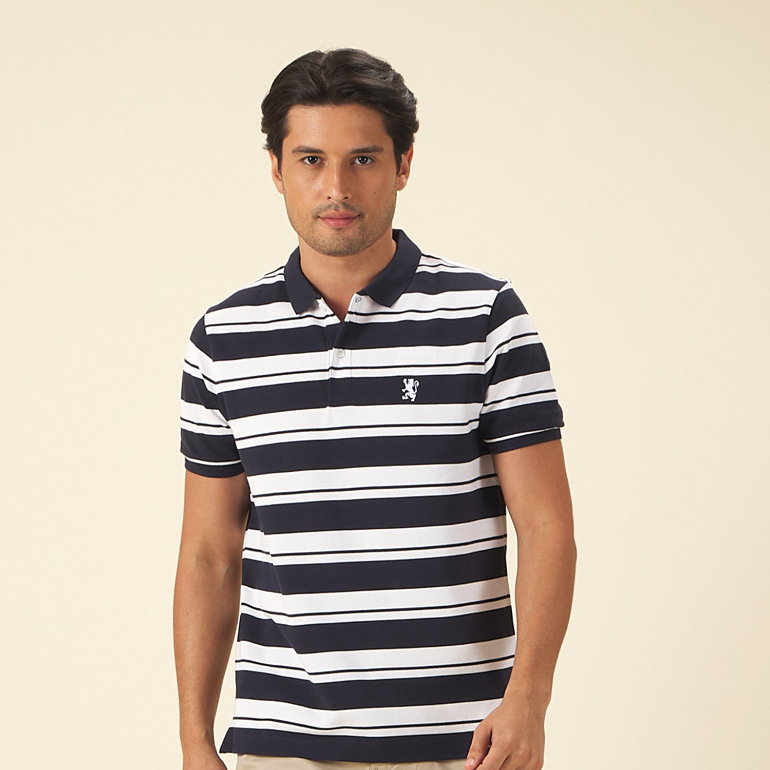 GIORDANO Men's Cotton Striped Small Lion Polo  (01015252)