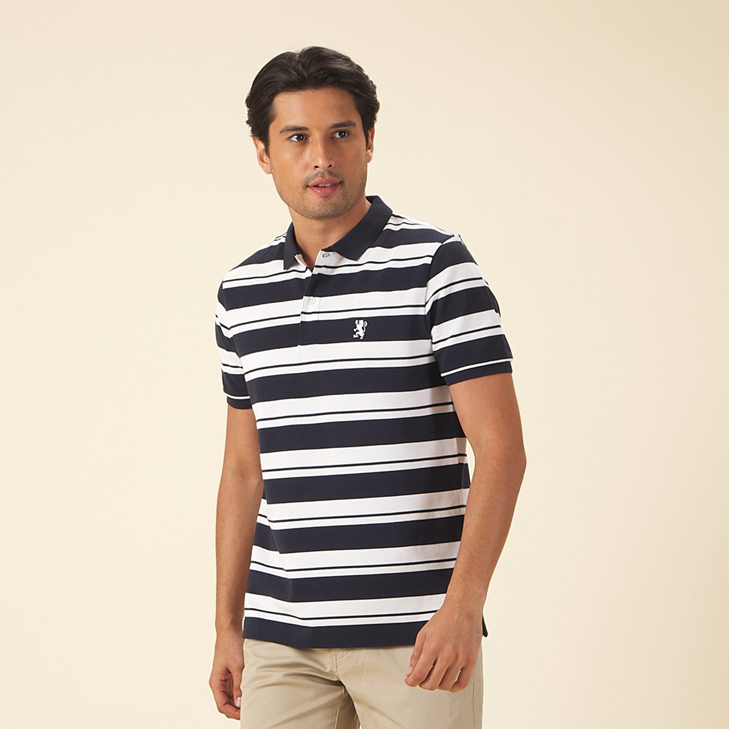 GIORDANO Men's Cotton Striped Small Lion Polo (01015252)