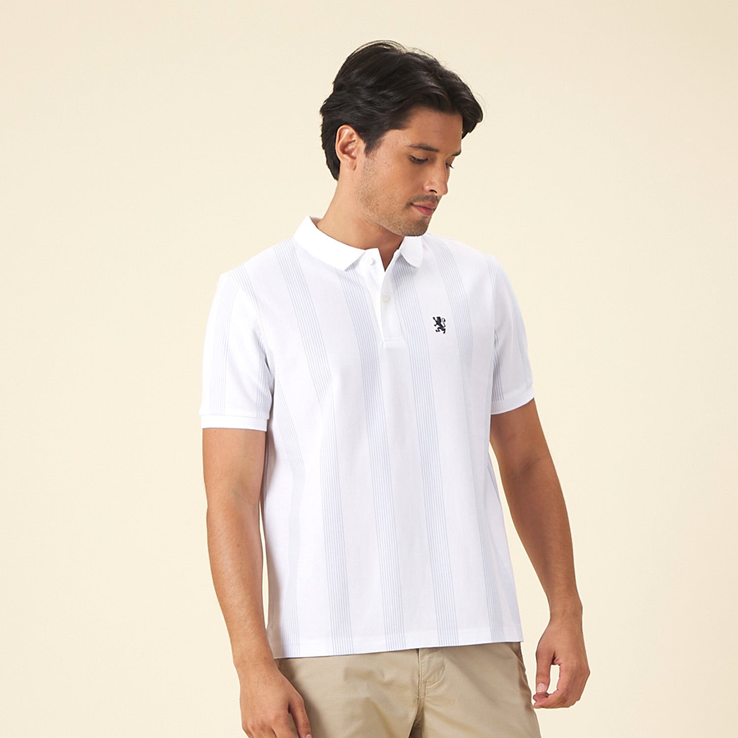 GIORDANO Men's Cotton Lycra Striped Small Lion Polo (01015232)