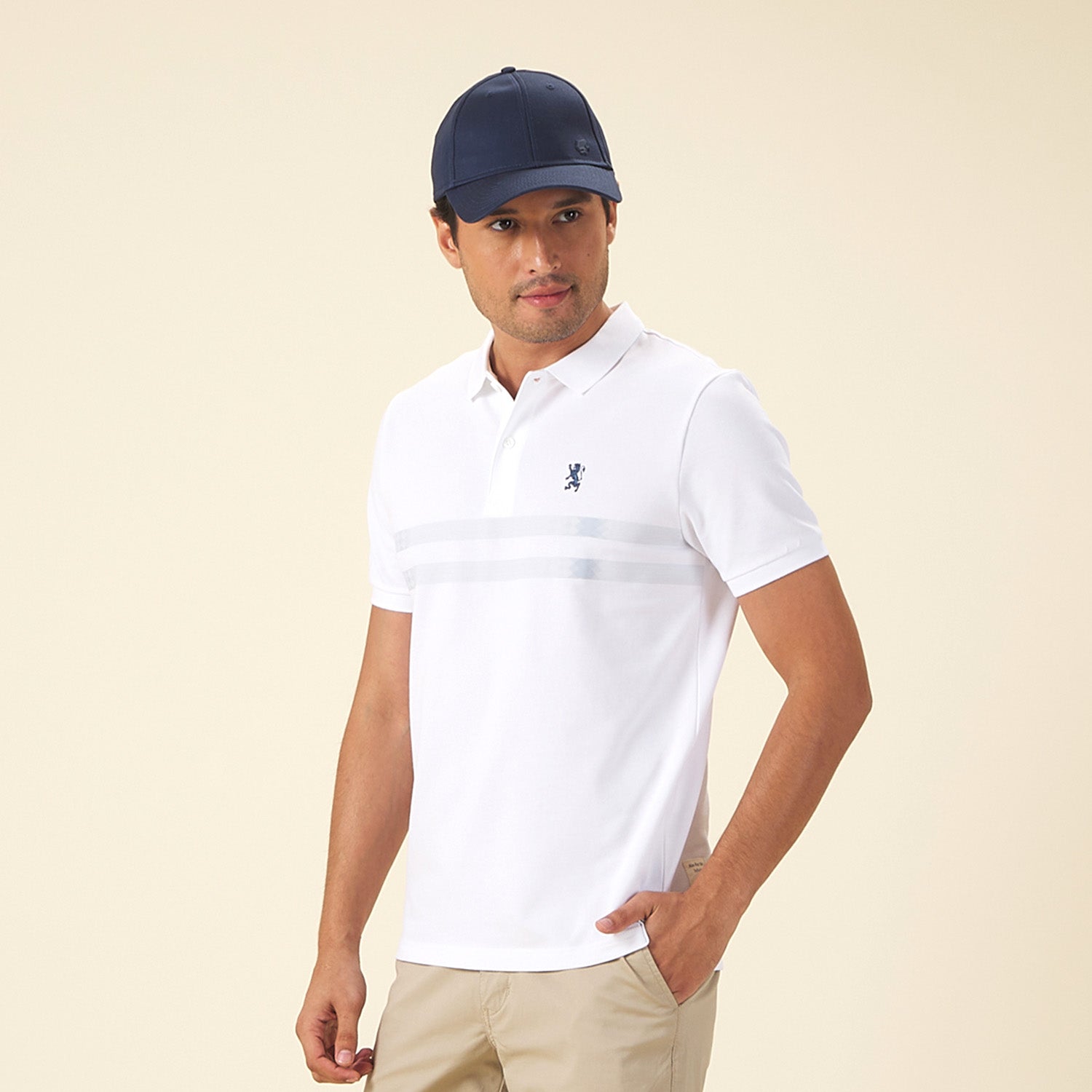 GIORDANO Men's Cotton Lycra Striped Small Lion Polo (01015232)
