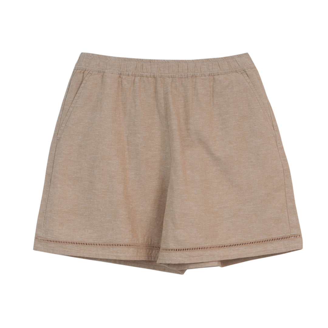 GIORDANO Women's Linen Cotton Plain Weave High Waist Relax Fit Shorts (05406209)