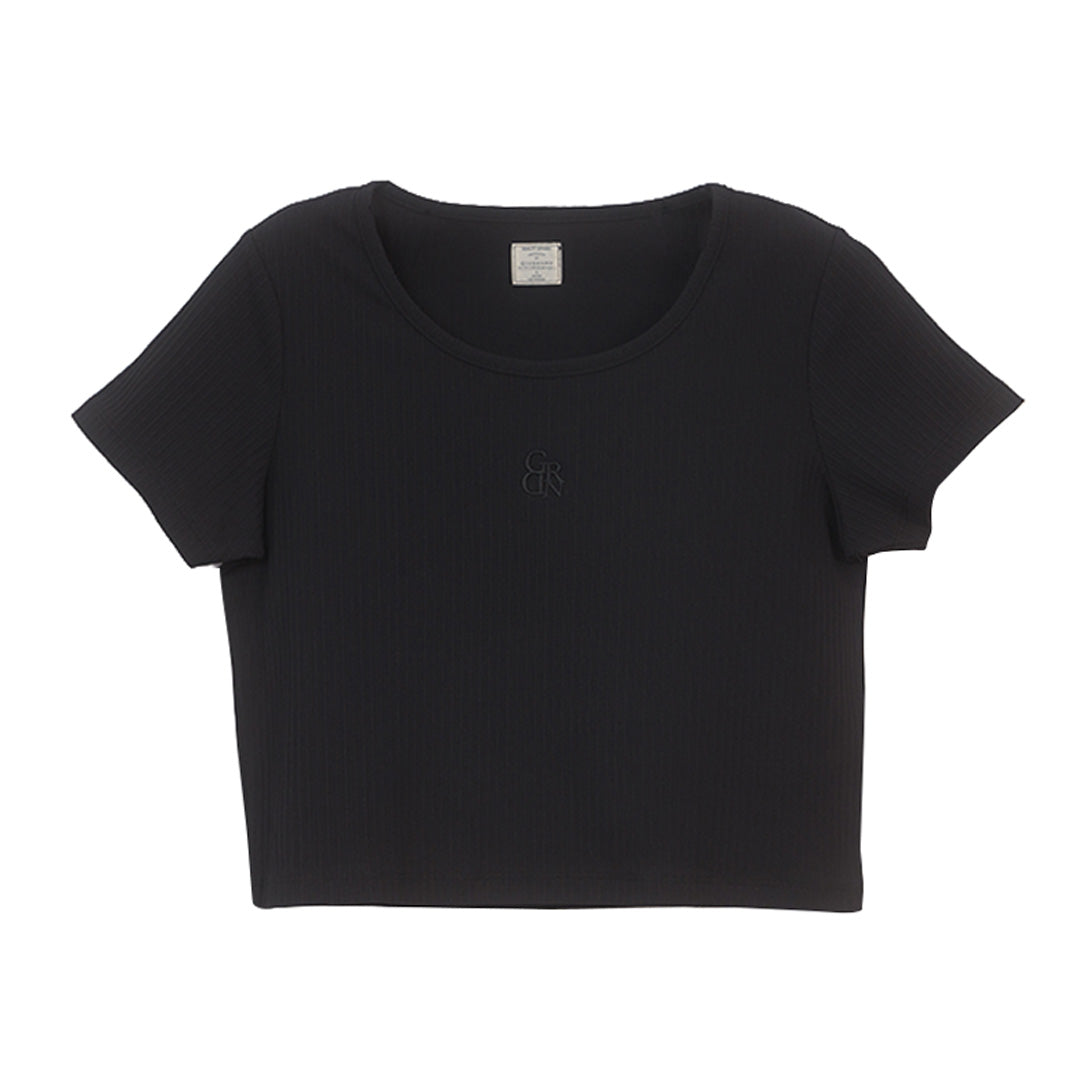 GIORDANO Women's Cotton Polyester Jacquard U Neck Short Sleeves Comfort Fit Embroidery Tee (05326228)