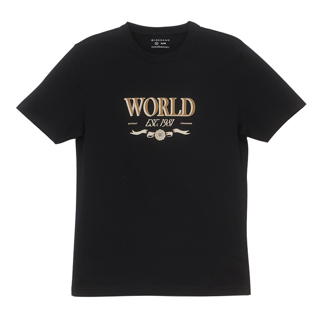 GIORDANO Men's Jersey Crew Neck Short Sleeves WWS Printed Tee (01096311)