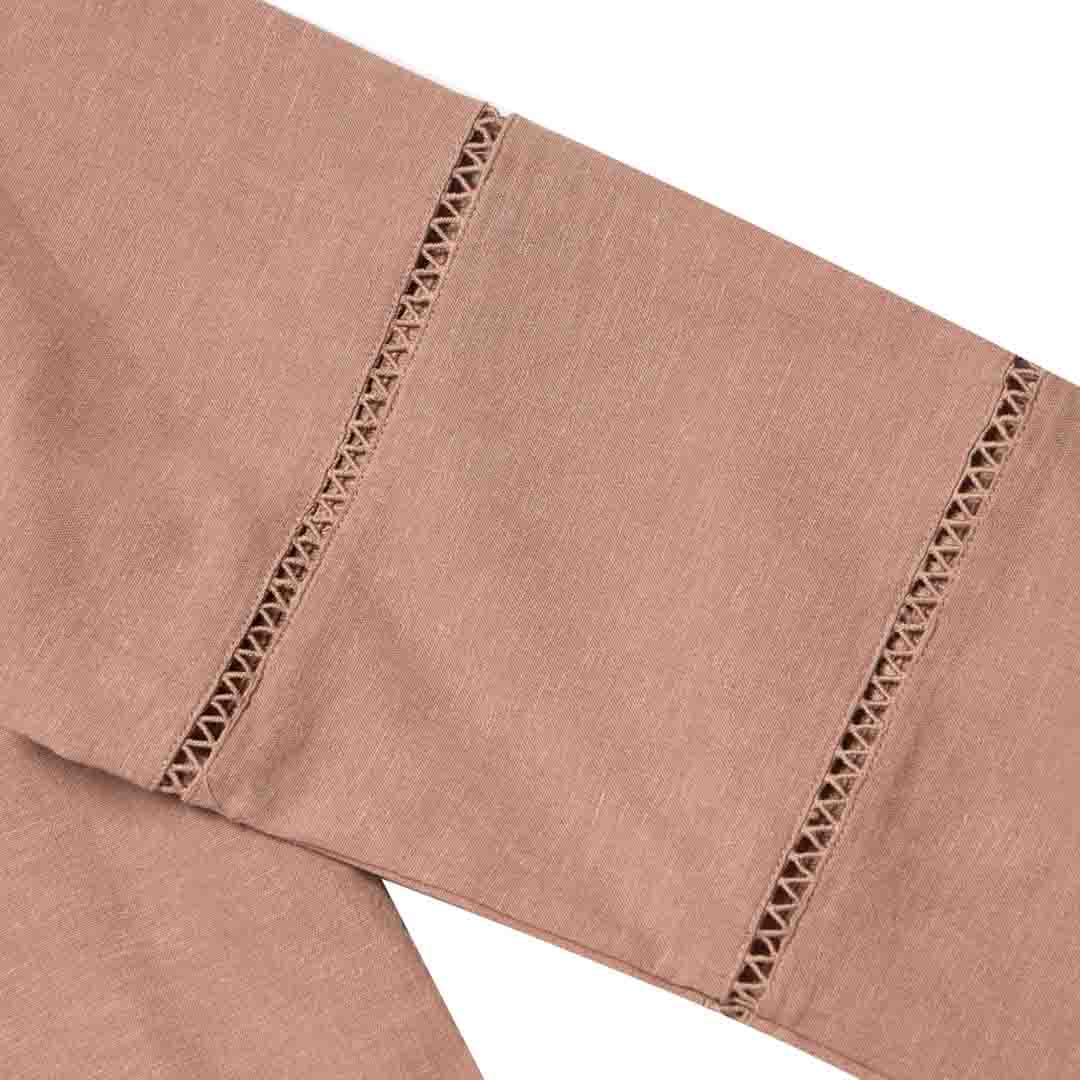 GIORDANO Women's Cotton Linen Poplin Round Neck Lace Shirt  (05344202)