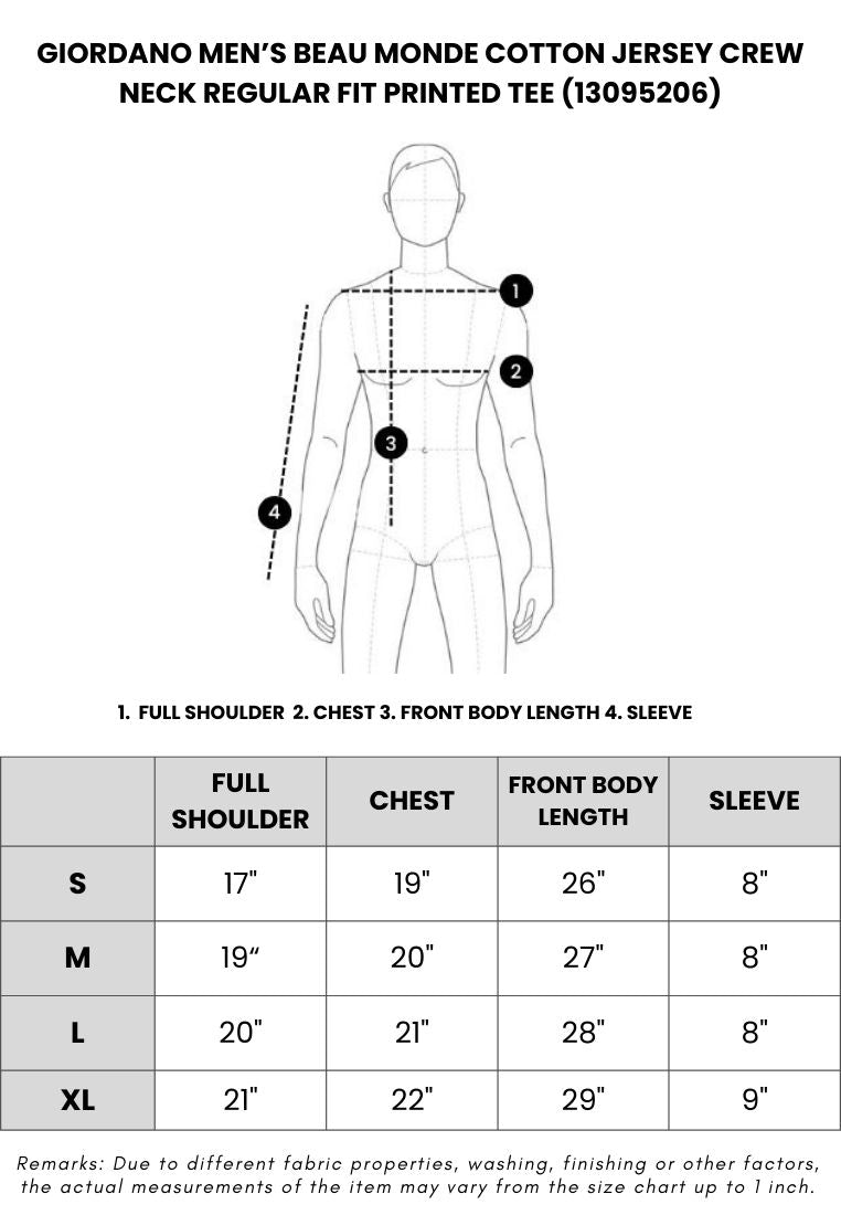 GIORDANO Men's Beau Monde Cotton Jersey Crew Neck Regular Fit Printed Tee (13095206)