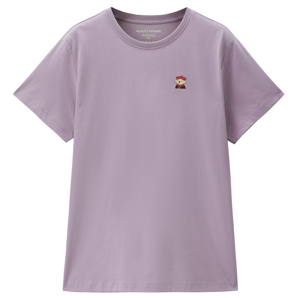 GIORDANO Women's Cotton Jersey Crew Neck Loose Fit Animal Embroidery  Tee�(05396385)