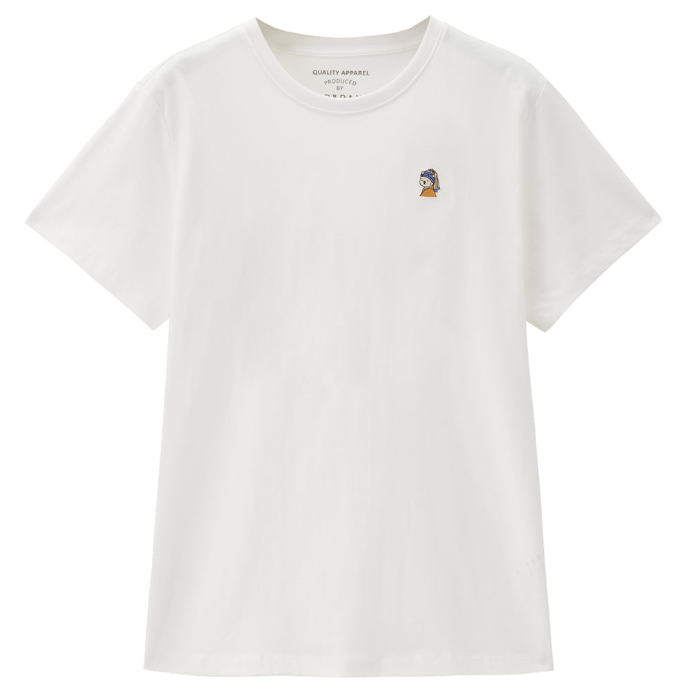 GIORDANO Women's Cotton Jersey Crew Neck Loose Fit Animal Embroidery  Tee�(05396385)