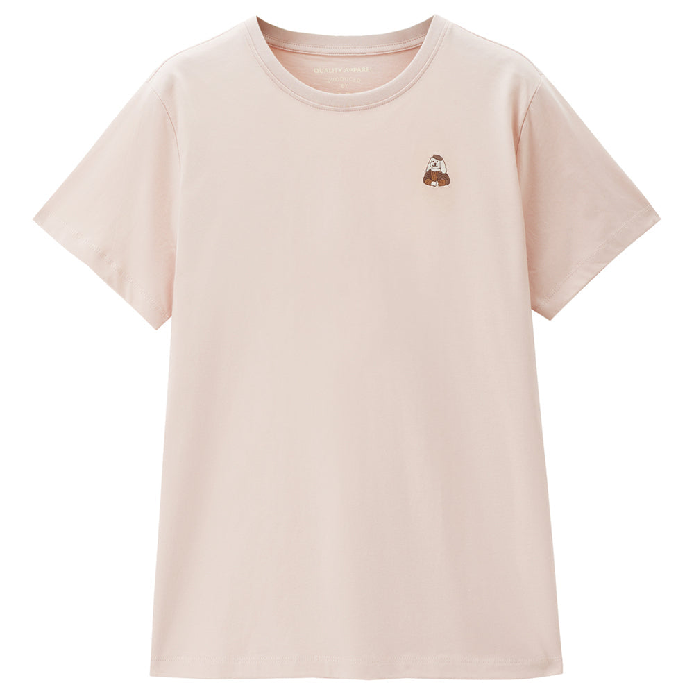 GIORDANO Women's Cotton Jersey Crew Neck Loose Fit Animal Embroidery  Tee�(05396385)