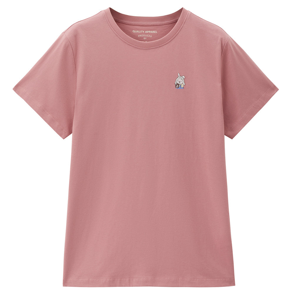 GIORDANO Women's Cotton Jersey Crew Neck Loose Fit Animal Embroidery  Tee�(05396385)