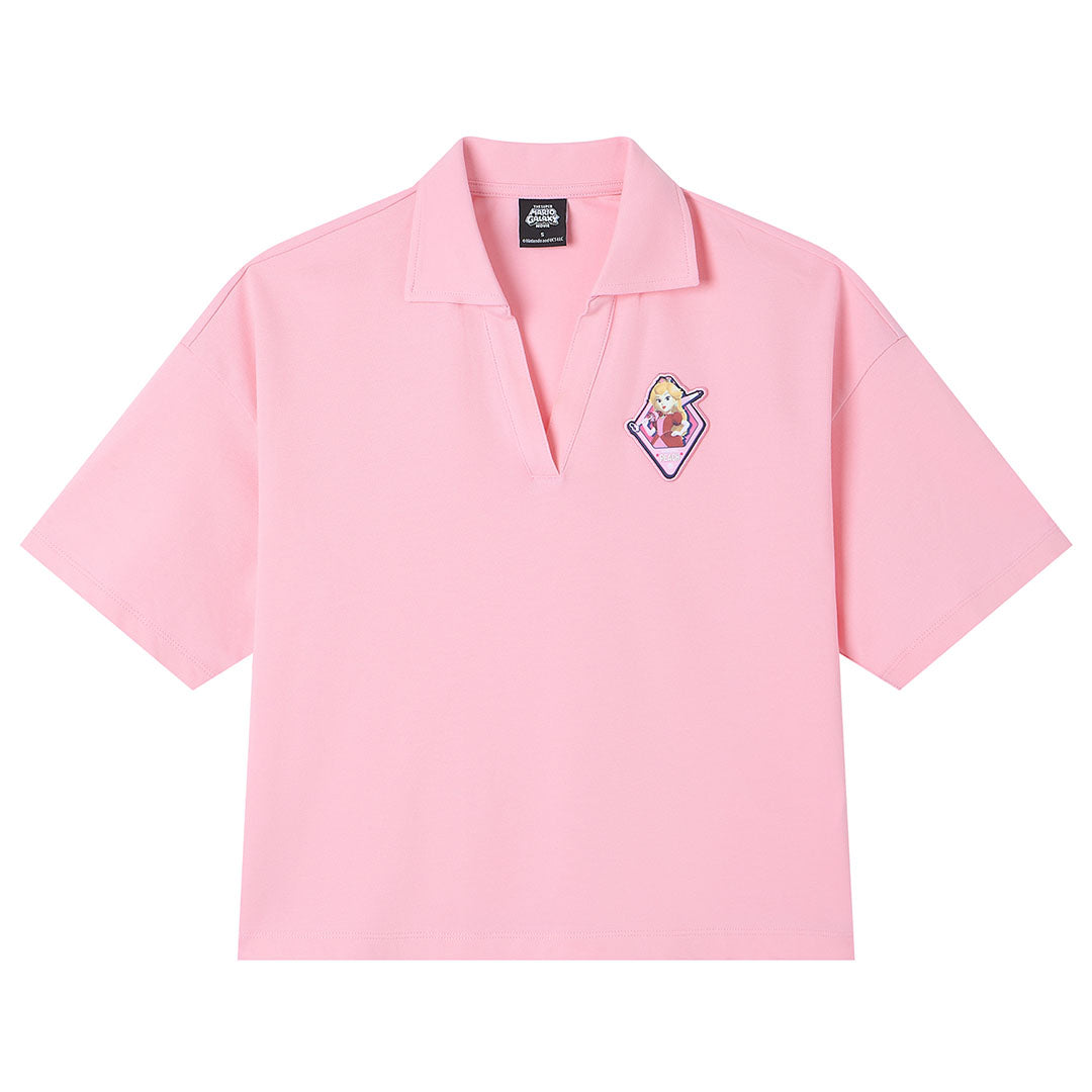 GIORDANO Women's Super Mario Cotton Lycra Short Sleeve Loose Fit Solid Polo (05316488)