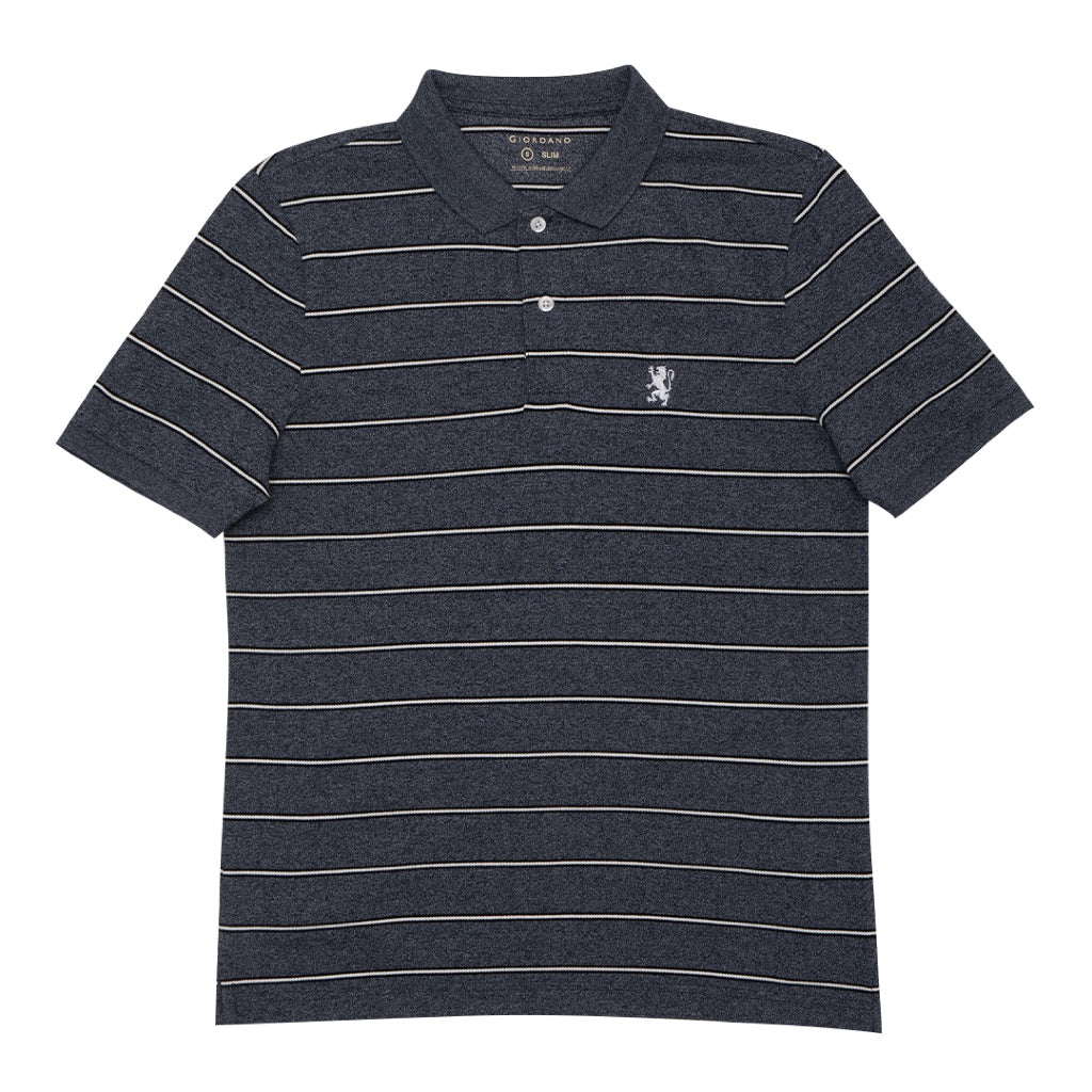 GIORDANO Men's Cotton Striped Small Lion Polo  (01015252)