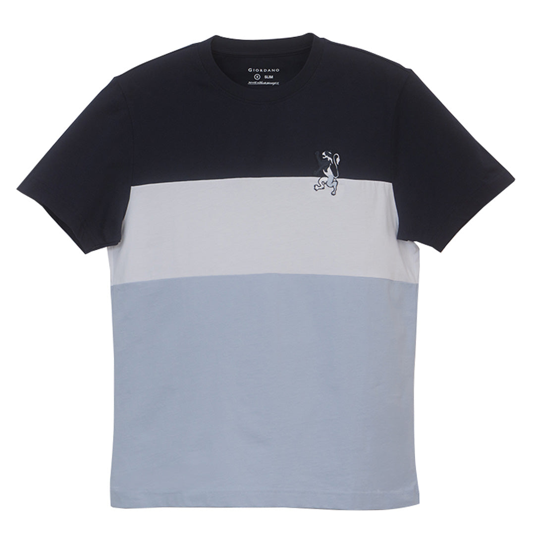 GIORDANO Men's Cotton Jersey Crew Neck Short Sleeve Color Blocking (01026204)