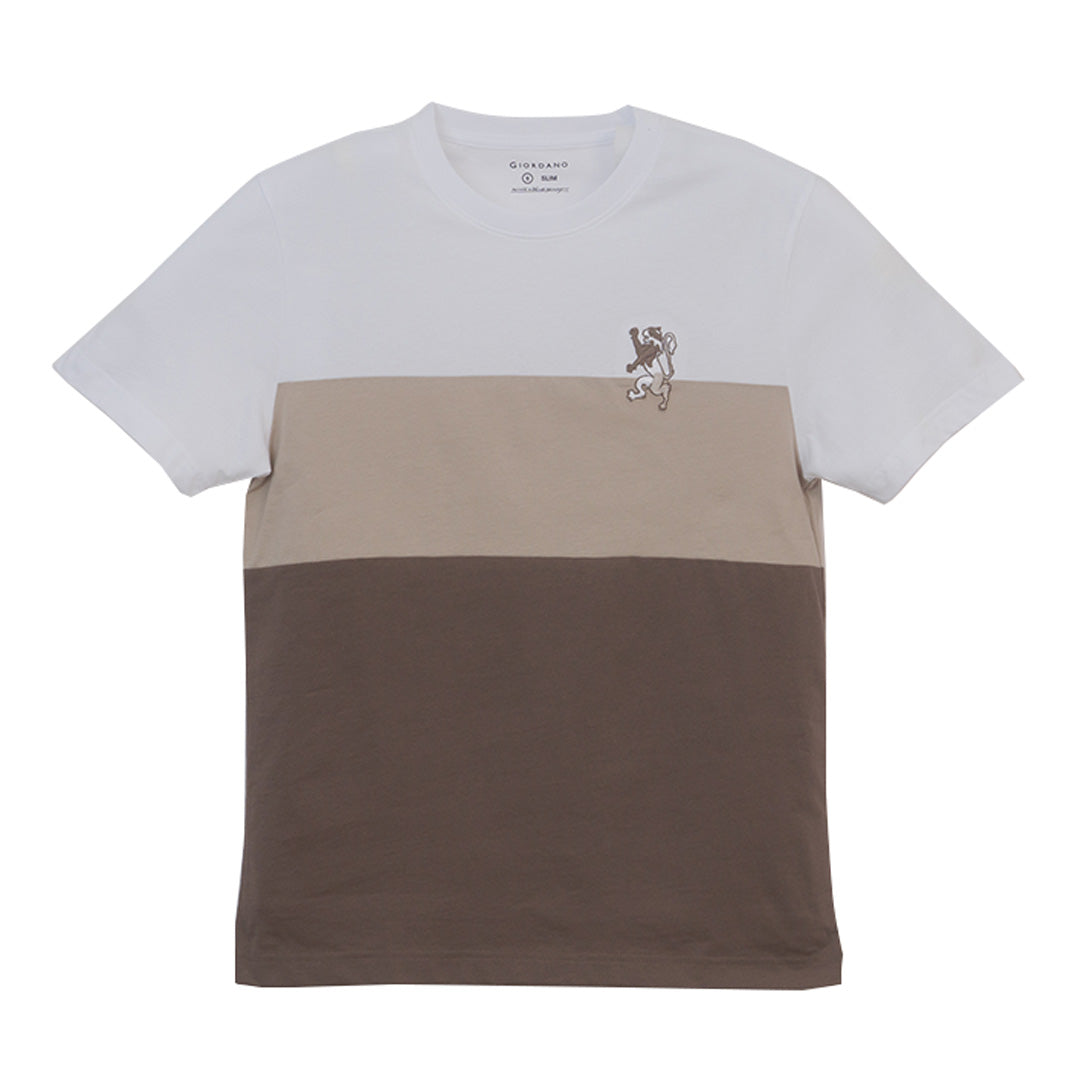 GIORDANO Men's Cotton Jersey Crew Neck Short Sleeve Color Blocking (01026204)