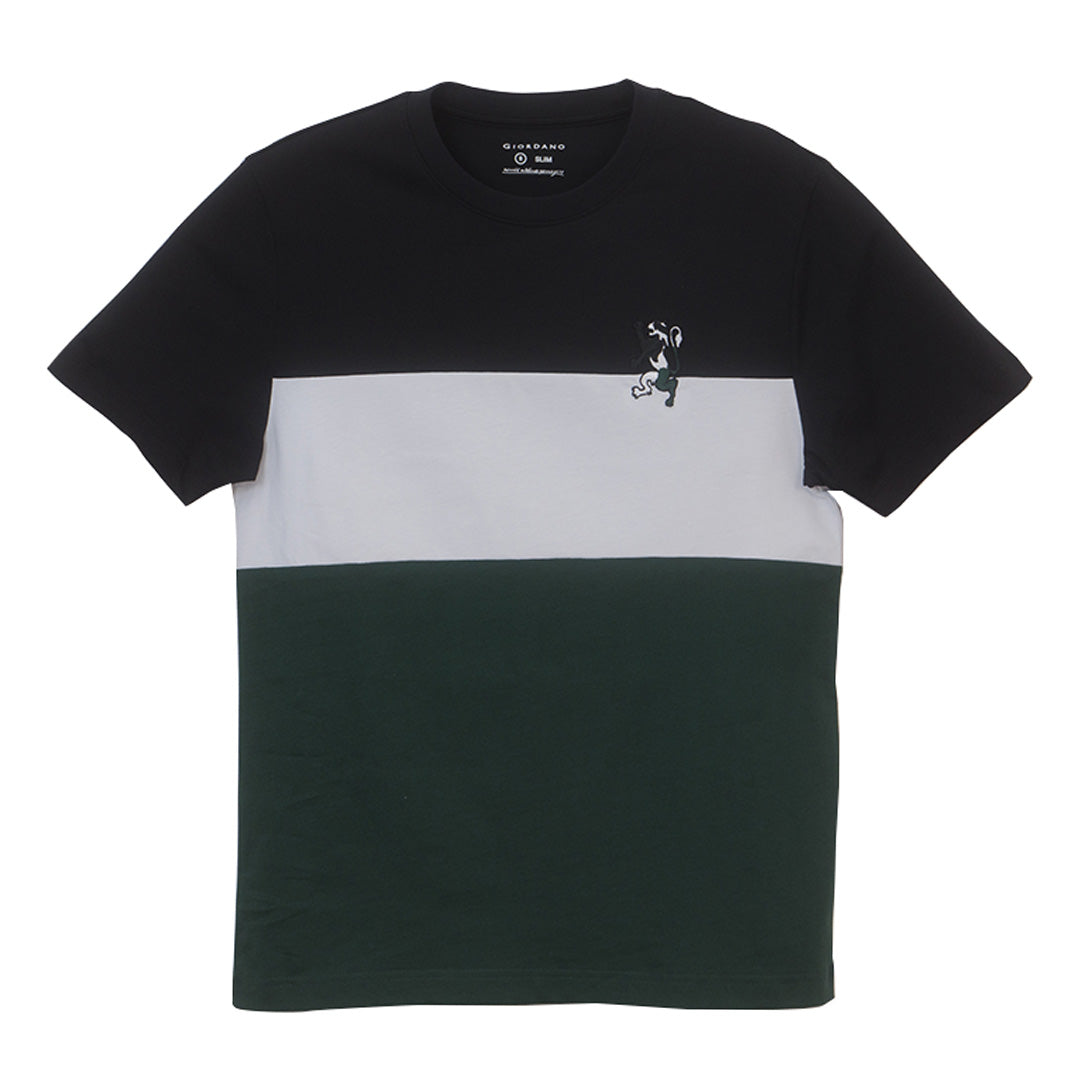 GIORDANO Men's Cotton Jersey Crew Neck Short Sleeve Color Blocking (01026204)