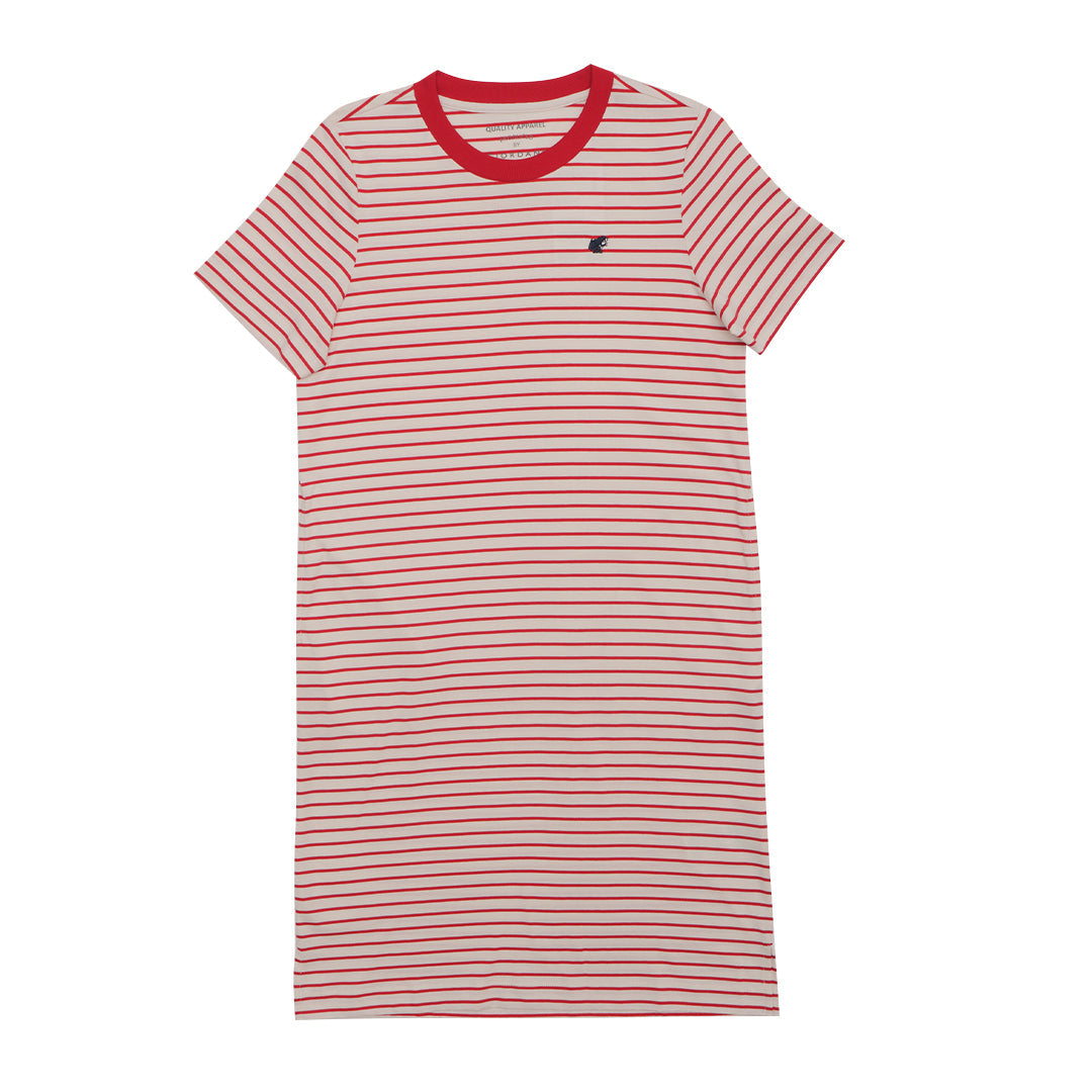 GIORDANO Women's Frog Stripe Cotton Jersey Crew Neck Comfort Fit Dress (05465807)