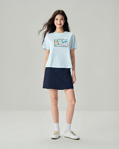 GIORDANO x Chiikawa Women's Sorona Jersey Crew Neck Boyfriend Fit Printed Tee (05396404)