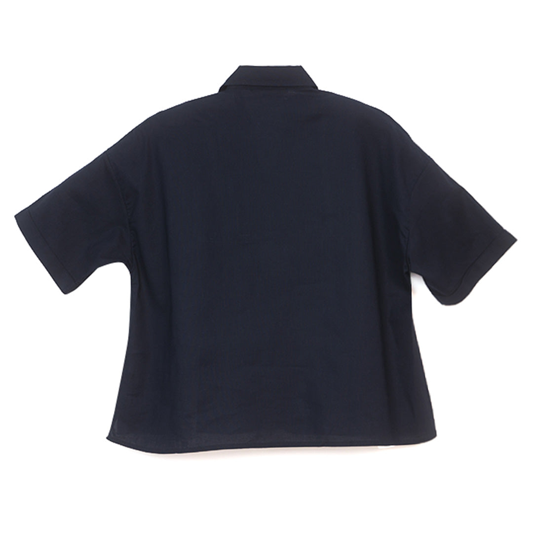 GIORDANO Women's Linen Cotton Poplin V-Neck Short Sleeves Loose Fit Front Placket Shirt (05346209)