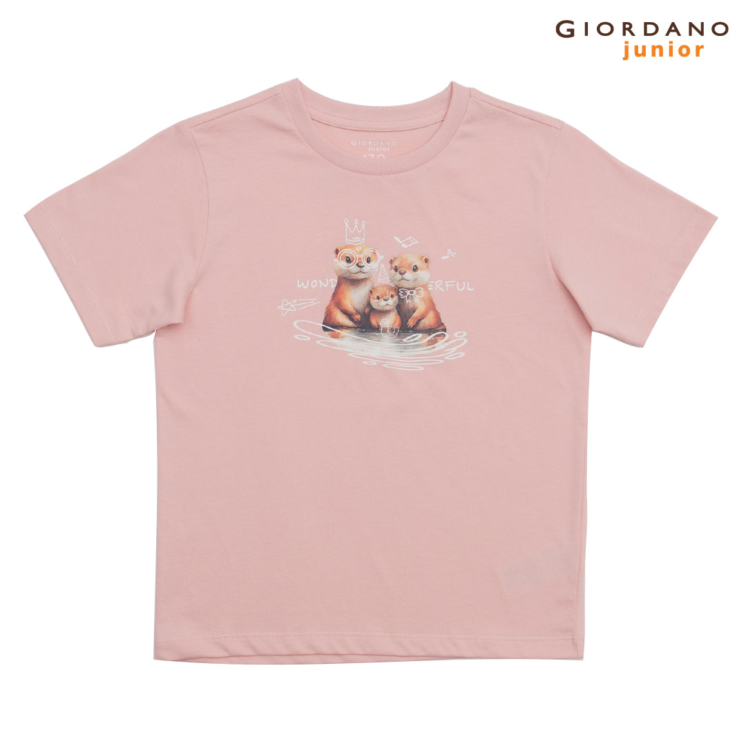 GIORDANO Junior Girl's  Cotton Jersey Crew Neck Printed Tee (03395204)