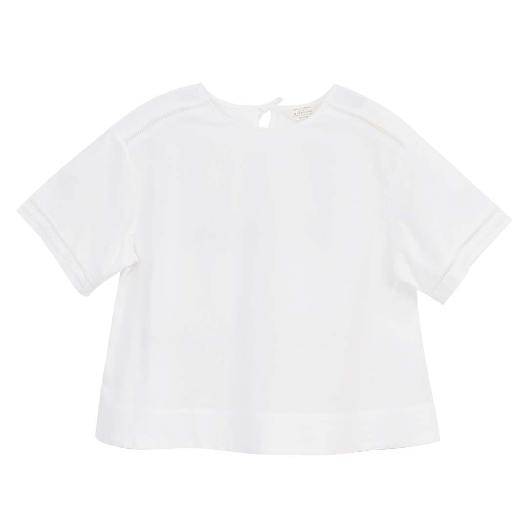 GIORDANO Women's Linen Cotton Poplin Round Neck Short Sleeves Loose Fit Scoop Back Shirt (05346206)