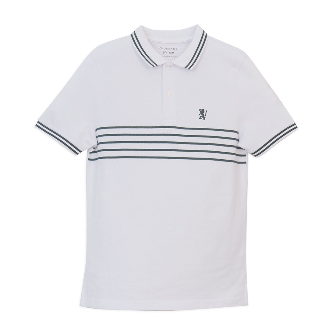 GIORDANO Men's Cotton Pique Slim Fit Stripe Polo  (01016232)