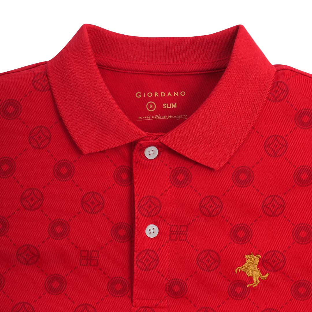 GIORDANO Men's Napolean CNY All Over Print Slim Fit Polo (01016201)